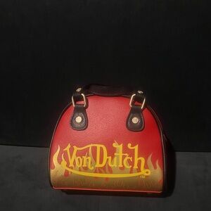 Von Dutch Red and Gold Mini Bag - Red Flames Bowling Bag